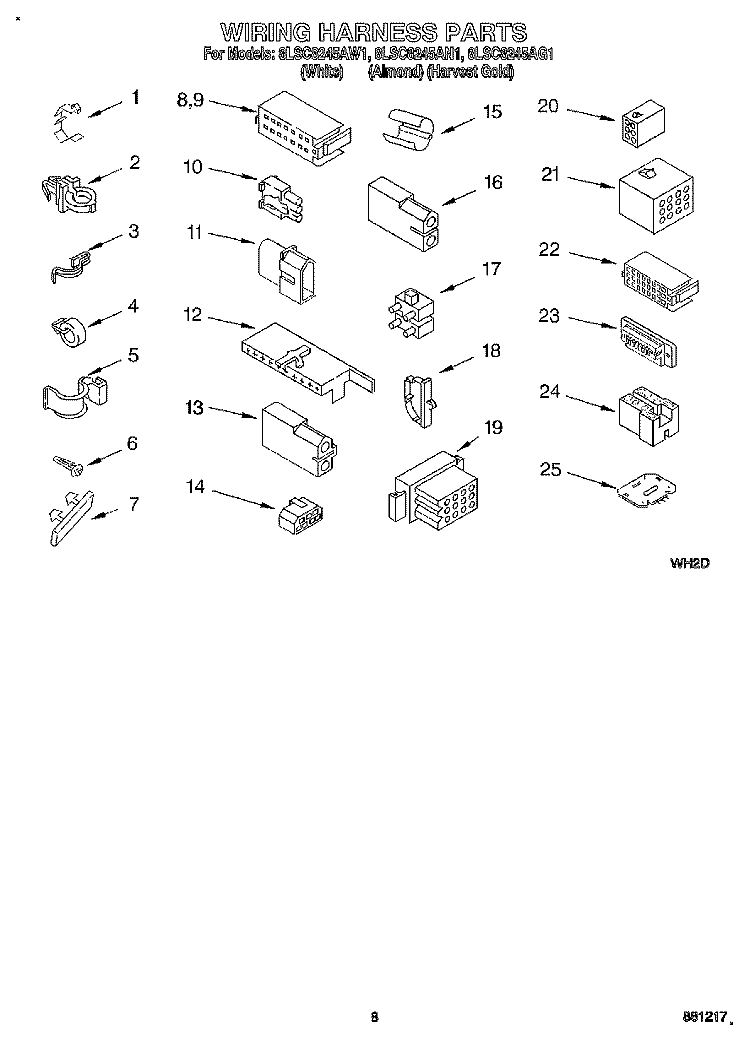 WIRING HARNESS Diagram and Parts List for 8LSC8245AW1  Whirlpool Washer