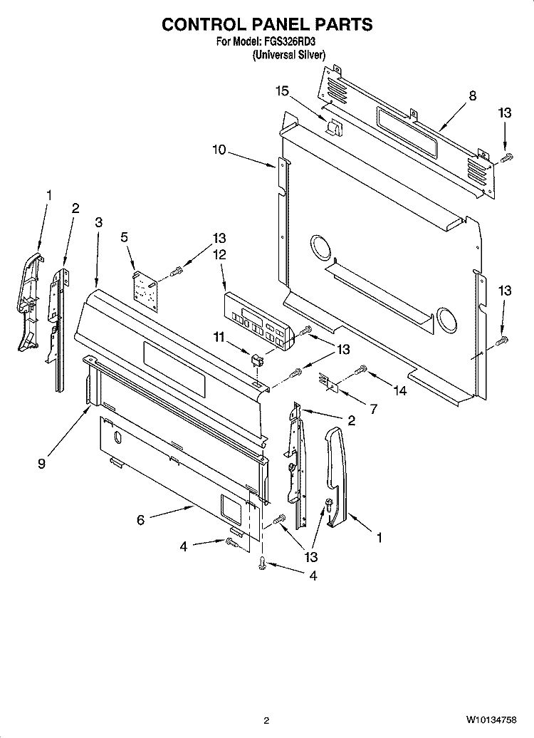 CONTROL PANEL PARTS Diagram and Parts List for FGS326RD3  Roper Range