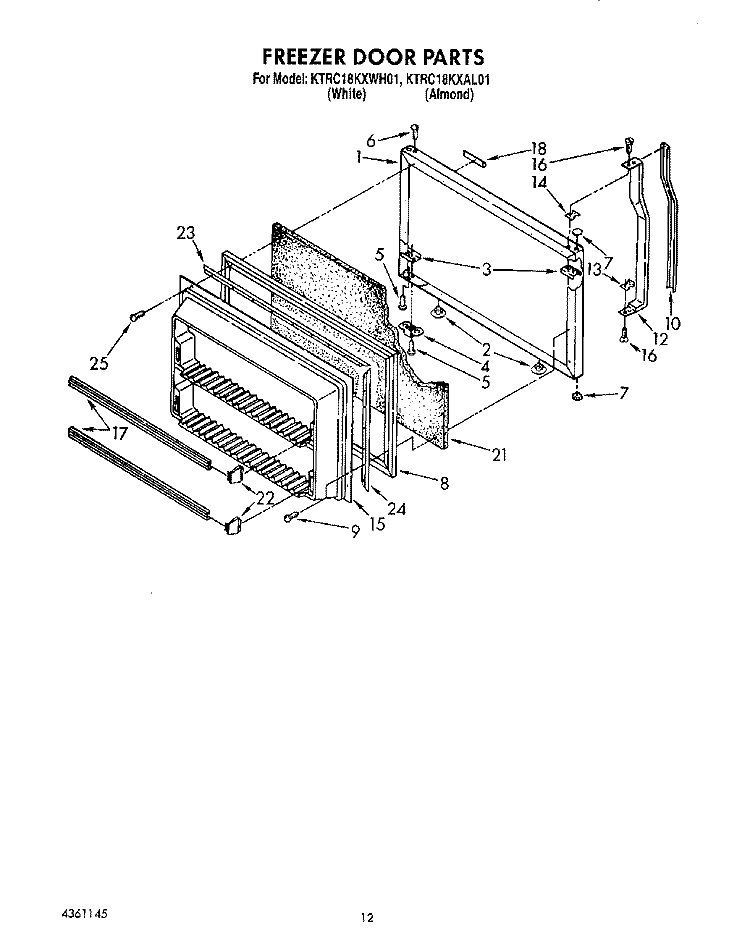 FREEZER DOOR Diagram and Parts List for KTRC18KXWH01  KitchenAid Refrigerator