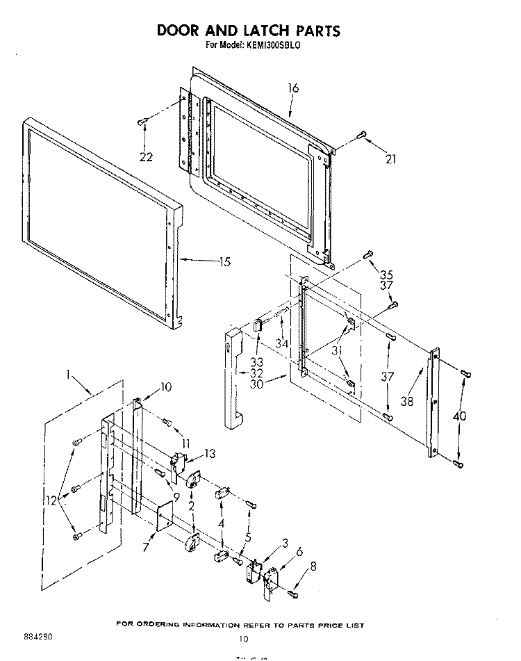 DOOR AND LATCH Diagram and Parts List for KEMI300SBL0  KitchenAid Microwave Oven Combo
