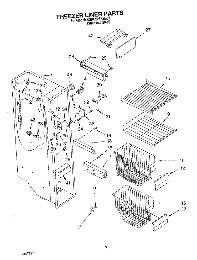 FREEZER LINER Diagram and Parts List for KSRG22FKSS01  KitchenAid Refrigerator