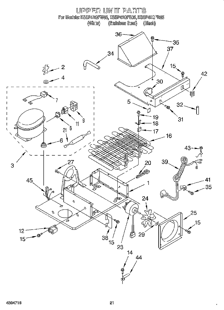UPPER UNIT Diagram and Parts List for KSSP42QFB05  KitchenAid Refrigerator