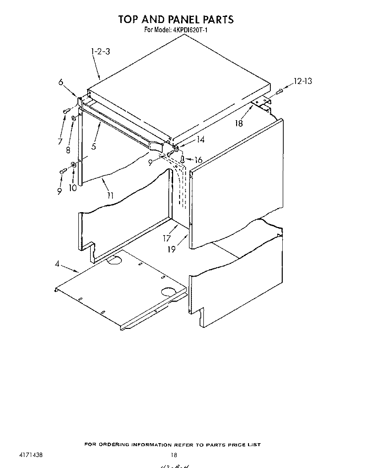 TOP AND PANEL Diagram and Parts List for 4KPDI620T1  KitchenAid Dishwasher