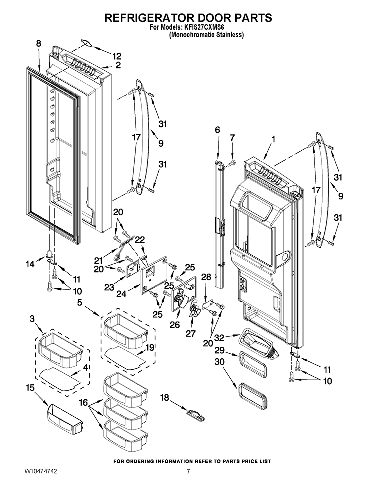 REFRIGERATOR DOOR PARTS Diagram and Parts List for KFIS27CXMS6  KitchenAid Refrigerator