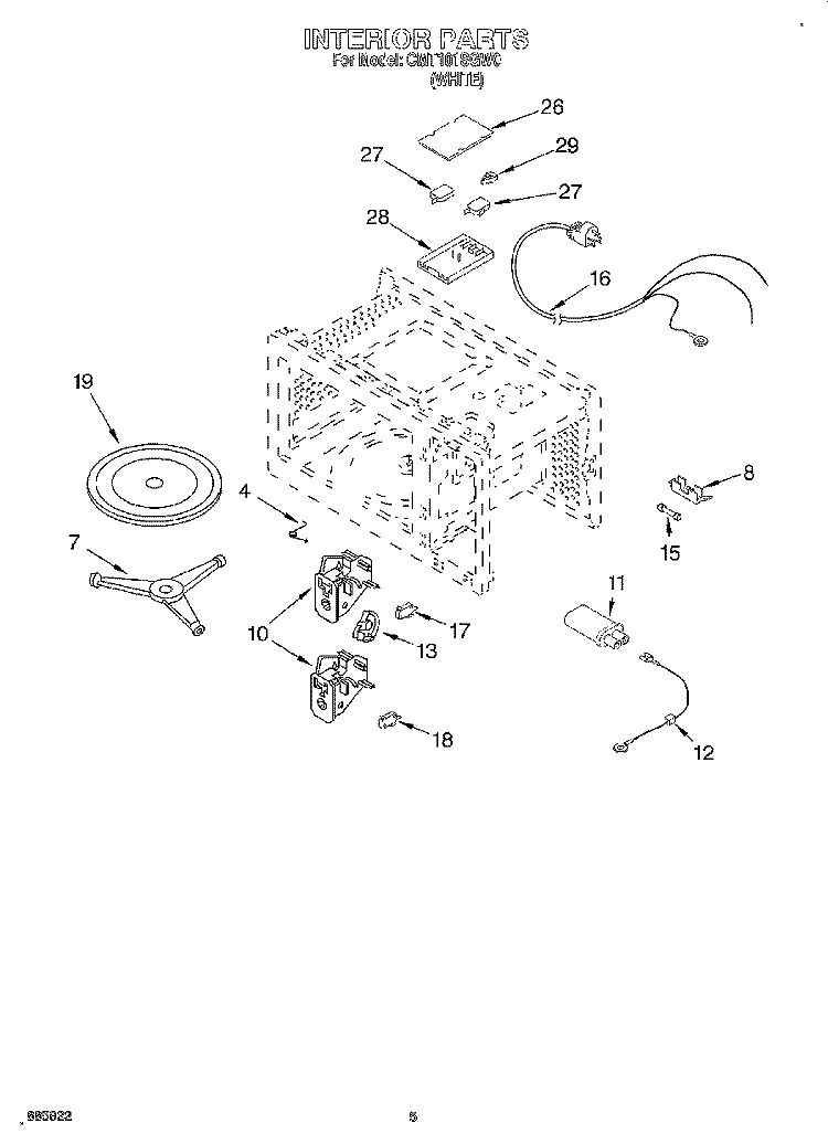 INTERIOR Diagram and Parts List for CMT101SGW0  Whirlpool Microwave