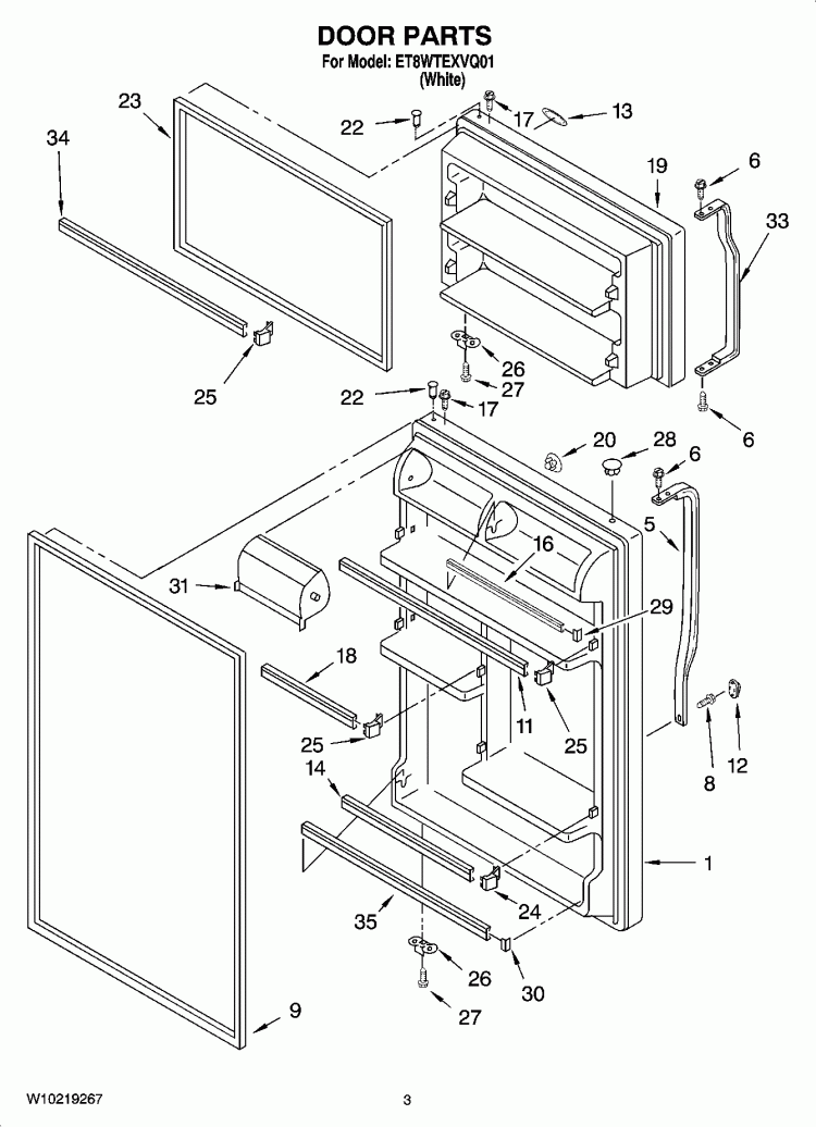 DOOR PARTS Diagram and Parts List for ET8WTEXVQ01  Whirlpool Refrigerator