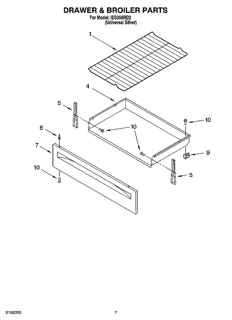 DRAWER & BROILER PARTS, OPTIONAL PARTS (NOT INCLUDED) Diagram and Parts List for IES356RD2  Inglis Range