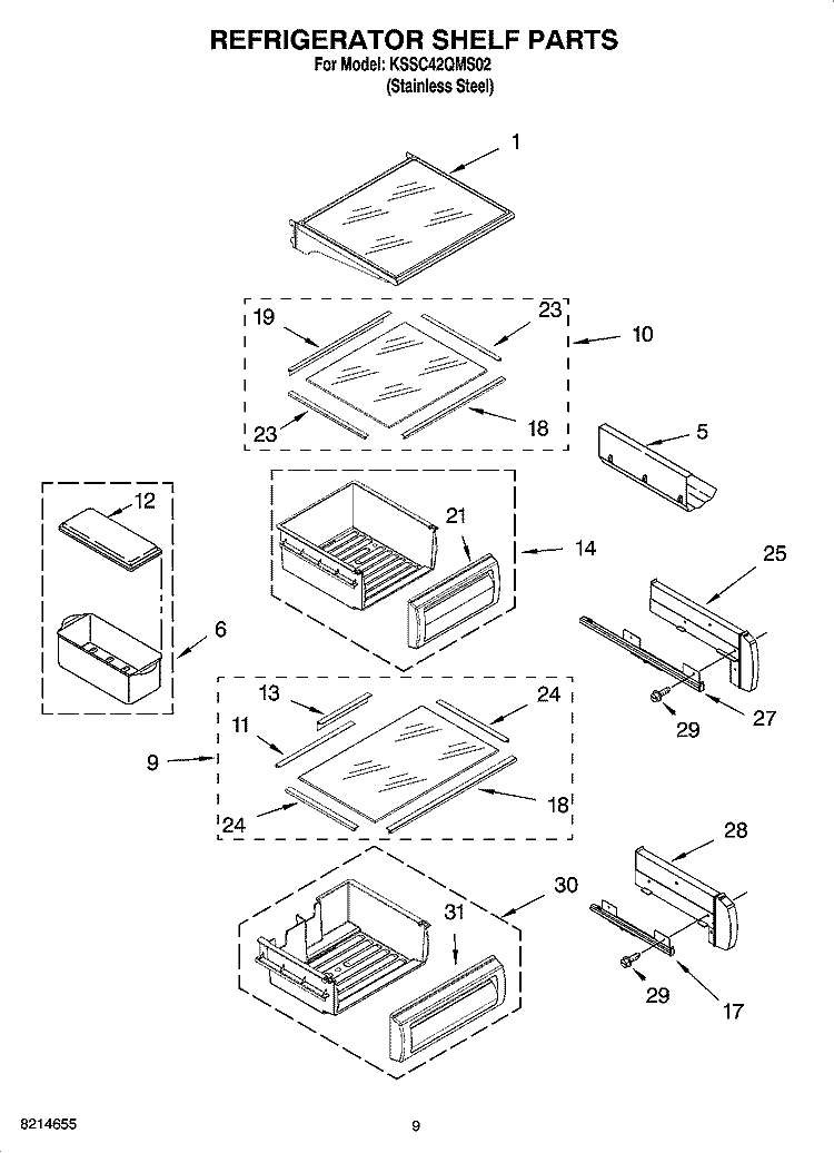 REFRIGERATOR SHELF PARTS Diagram and Parts List for KSSC42QMS02  KitchenAid Refrigerator