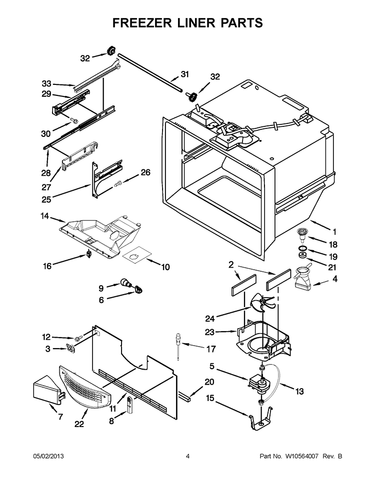 FREEZER LINER PARTS Diagram and Parts List for KBFS22EWMS9  KitchenAid Refrigerator