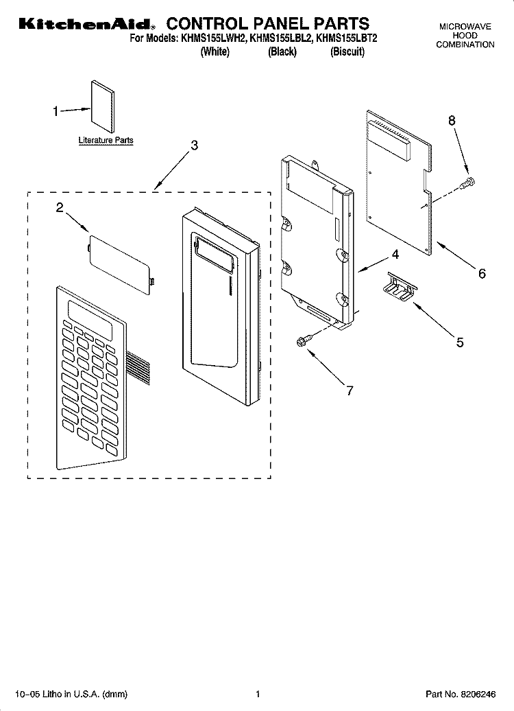 CONTROL PANEL PARTS Diagram and Parts List for KHMS155LWH2  KitchenAid Microwave