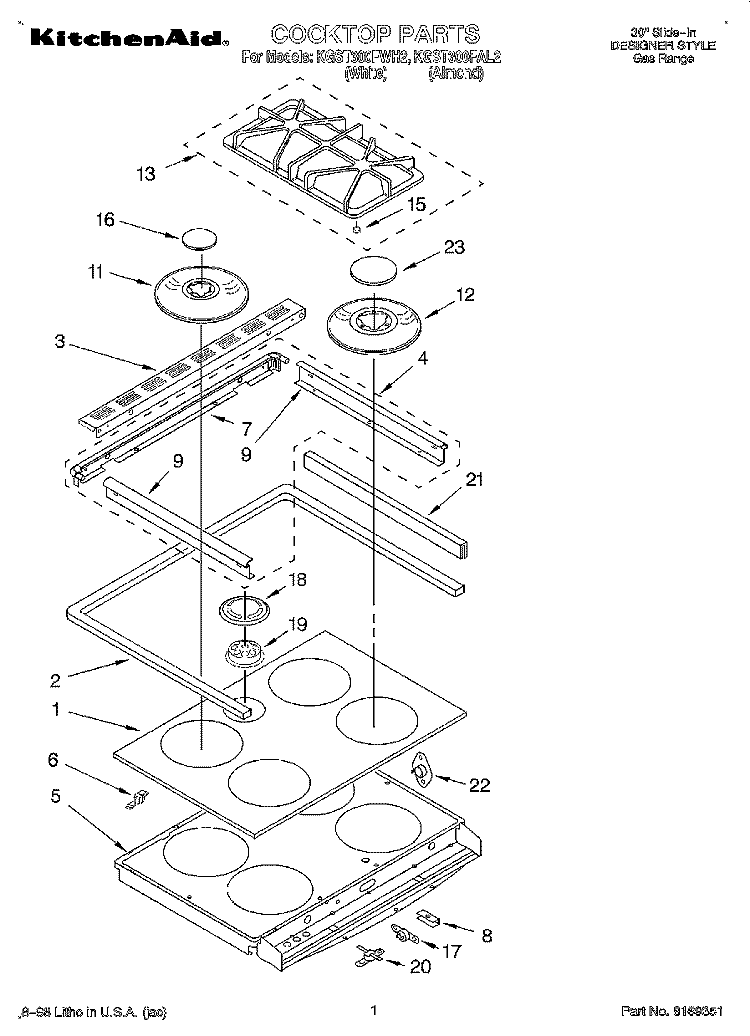 COOKTOP Diagram and Parts List for KGST300FWH2  KitchenAid Range