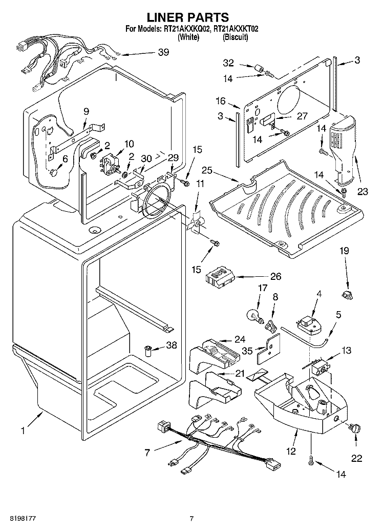 LINER Diagram and Parts List for RT21AKXKT02  Roper Refrigerator