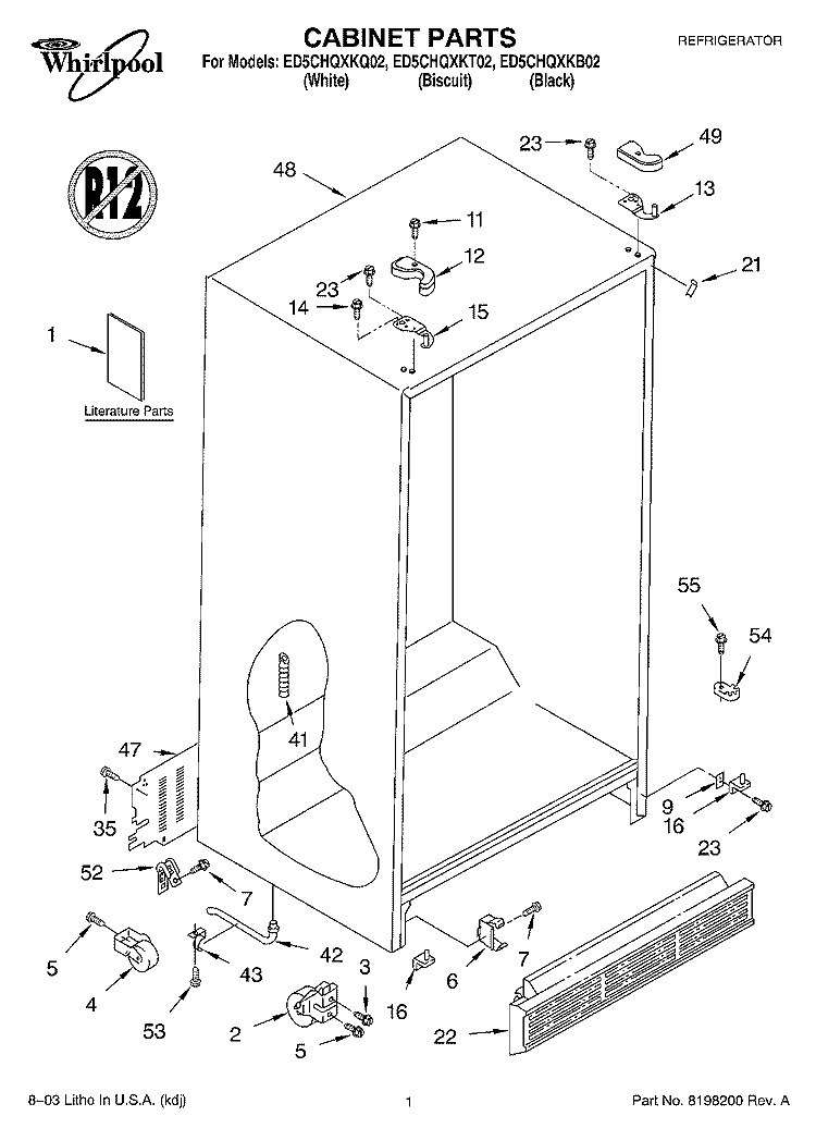 CABINET PARTS Diagram and Parts List for ED5CHQXKQ02  Whirlpool Refrigerator