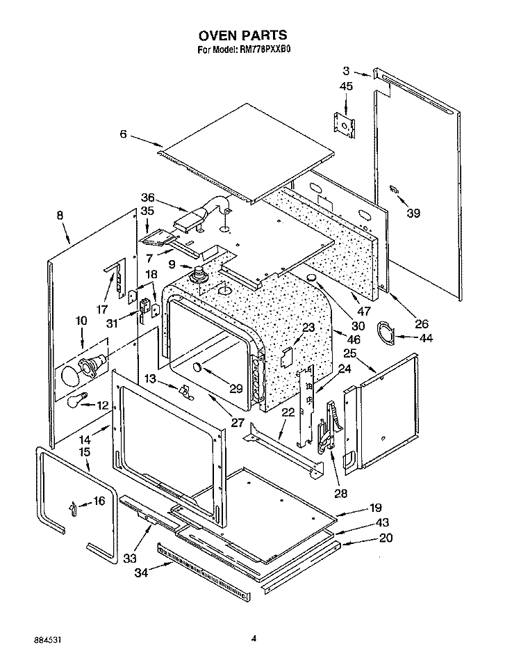 OVEN Diagram and Parts List for RM778PXXB0  Whirlpool Microwave Oven Combo