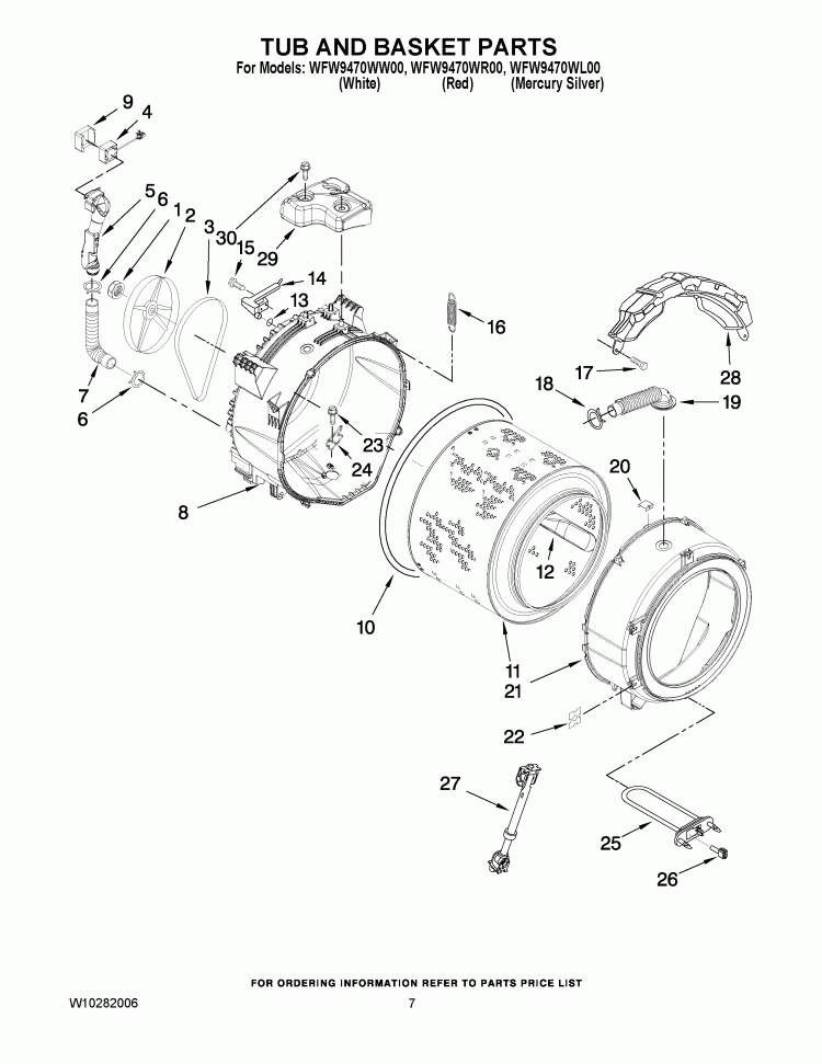 TUB AND BASKET PARTS Diagram and Parts List for WFW9470WW00  Whirlpool Washer