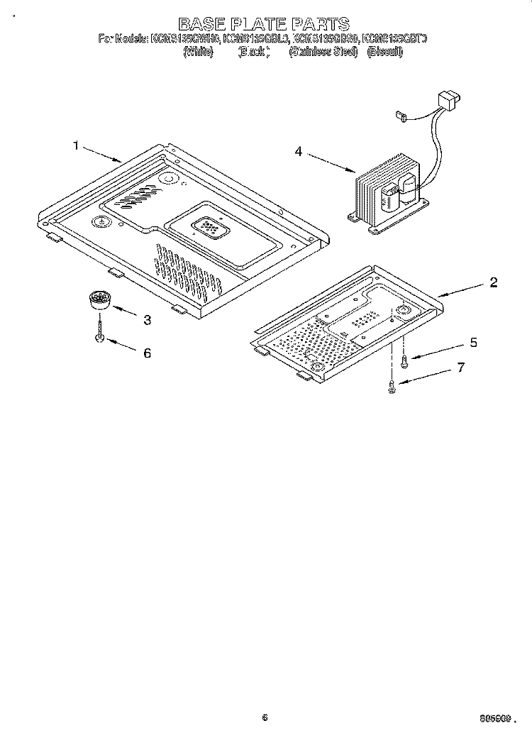 BASE PLATE Diagram and Parts List for KCMS135GBS0  KitchenAid Microwave
