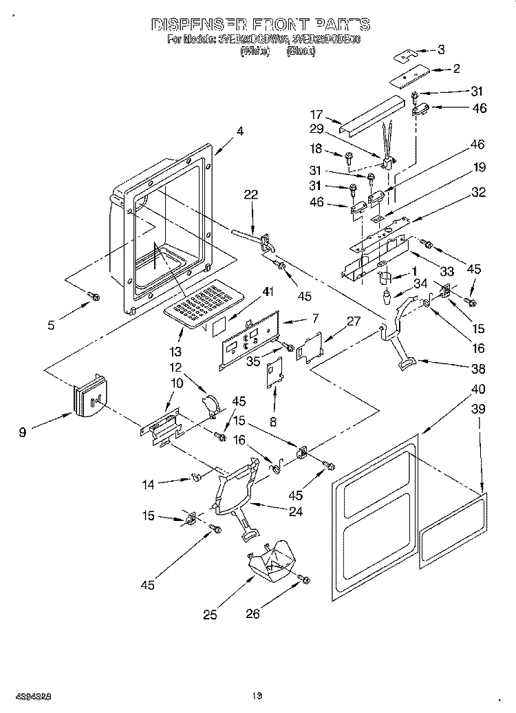 DISPENSER FRONT Diagram and Parts List for 3VED29DQDW00  Whirlpool Refrigerator