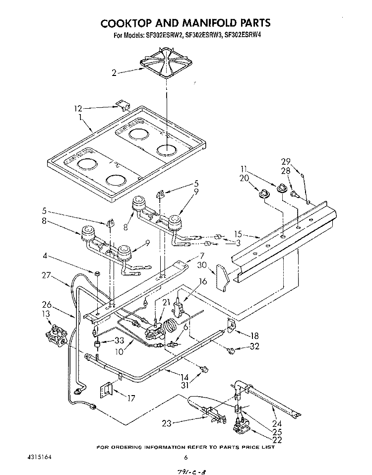 COOKTOP AND MANIFOLD , LITERATURE A Diagram and Parts List for SF302ESRW2  Whirlpool Range