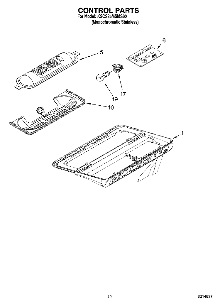 CONTROL PARTS Diagram and Parts List for KSCS25MSMS00  KitchenAid Refrigerator