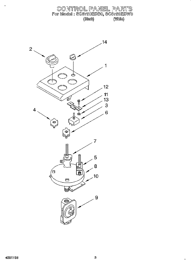 CONTROL PANEL PARTS Diagram and Parts List for SC8720EDB0  Whirlpool Cooktop
