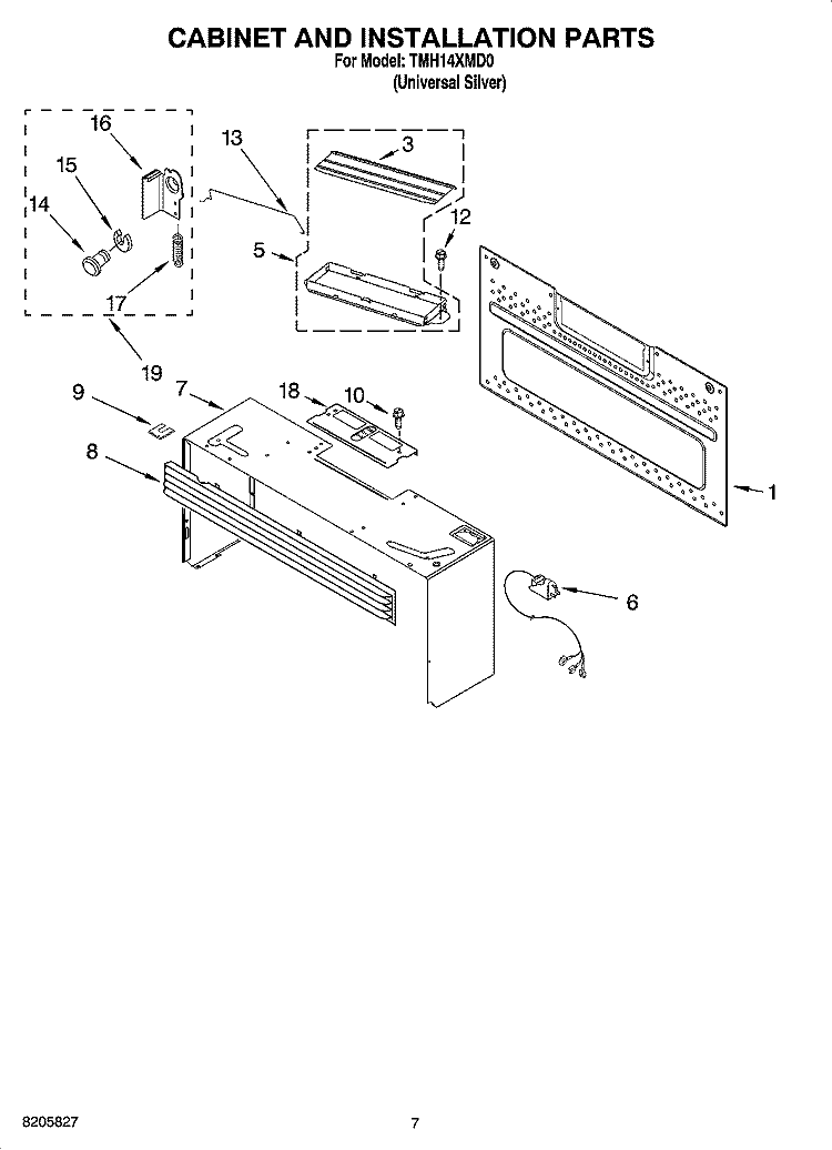 CABINET AND INSTALLATION PARTS Diagram and Parts List for TMH14XMD0  Estate Microwave