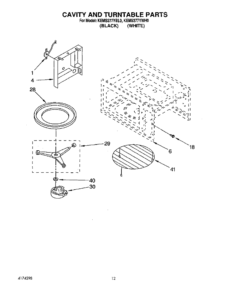 CAVITY AND TURNTABLE Diagram and Parts List for KEMS377YBL0  KitchenAid Wall Oven