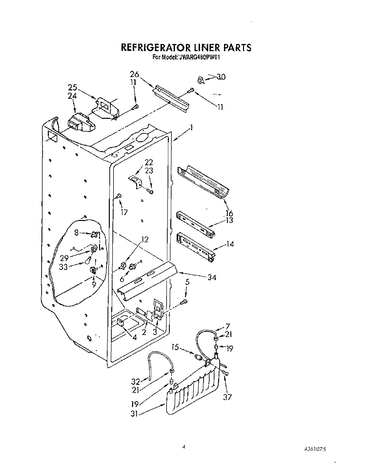REFRIGERATOR LINER Diagram and Parts List for JWARG480PW01  Whirlpool Refrigerator