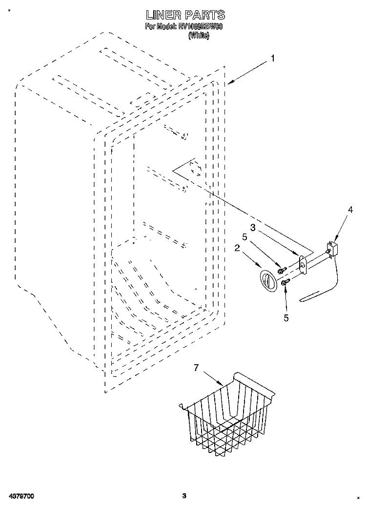 LINER, LIT/OPTIONAL Diagram and Parts List for RV1088RBW00  Roper Freezer