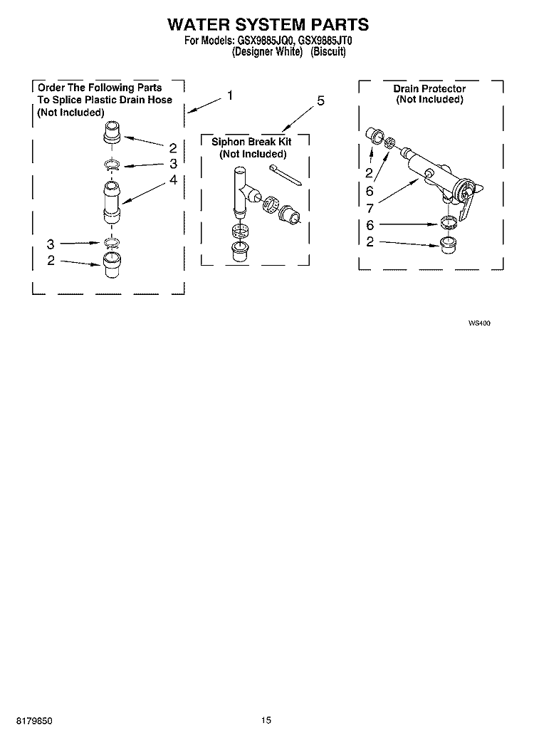 WATER SYSTEM Diagram and Parts List for GSX9885JT0  Whirlpool Washer