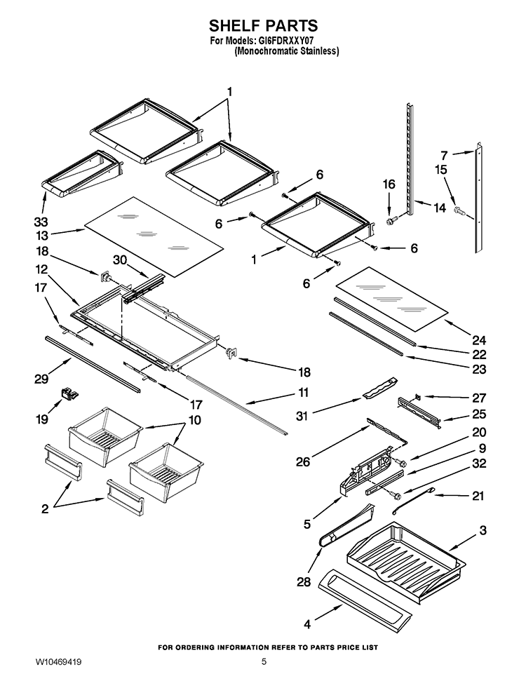 SHELF PARTS Diagram and Parts List for GI6FDRXXY07  Whirlpool Refrigerator