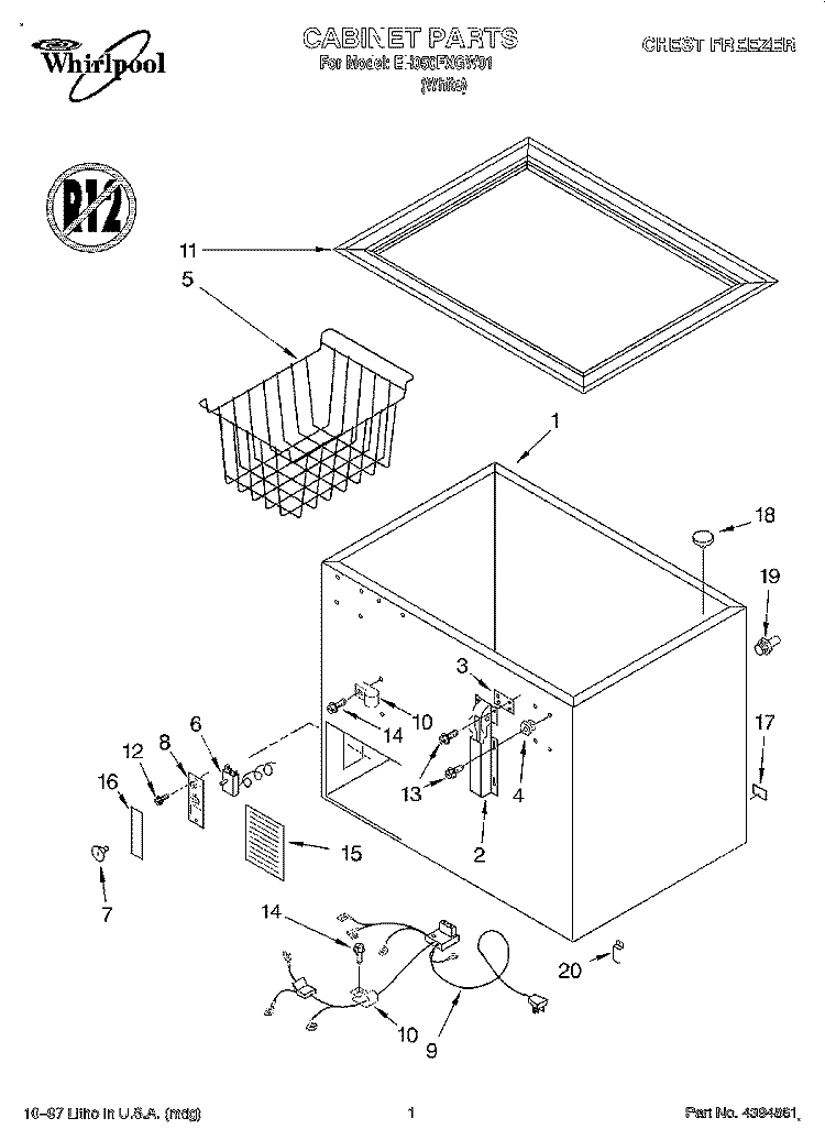 SECTION Diagram and Parts List for EH050FXGW01  Whirlpool Freezer