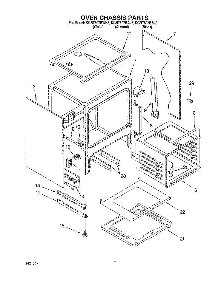 OVEN CHASSIS Diagram and Parts List for KGRT507BWH3  KitchenAid Range