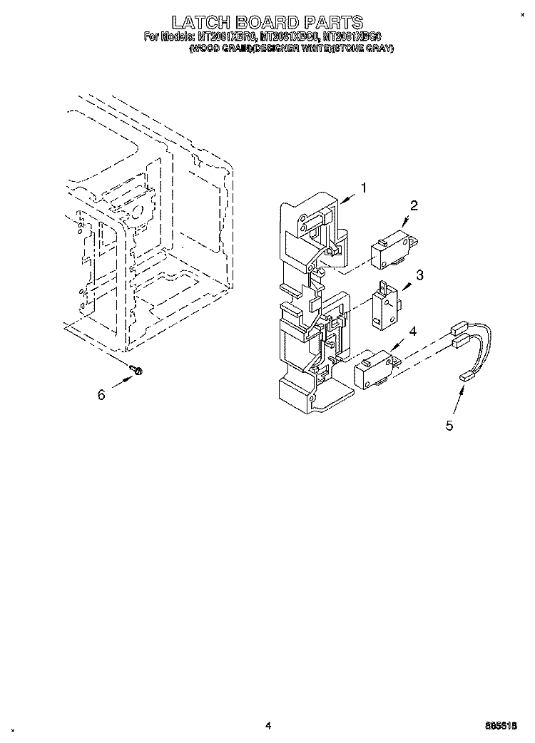 LATCH BOARD Diagram and Parts List for MT2081XBR0  Whirlpool Microwave