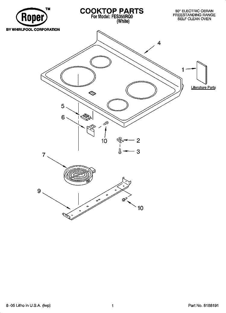 COOKTOP PARTS Diagram and Parts List for FES355RQ0  Roper Range