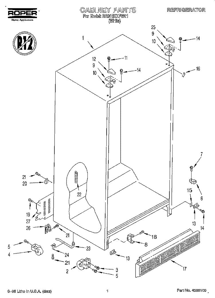 CABINET Diagram and Parts List for RS20EKXFW01  Roper Refrigerator