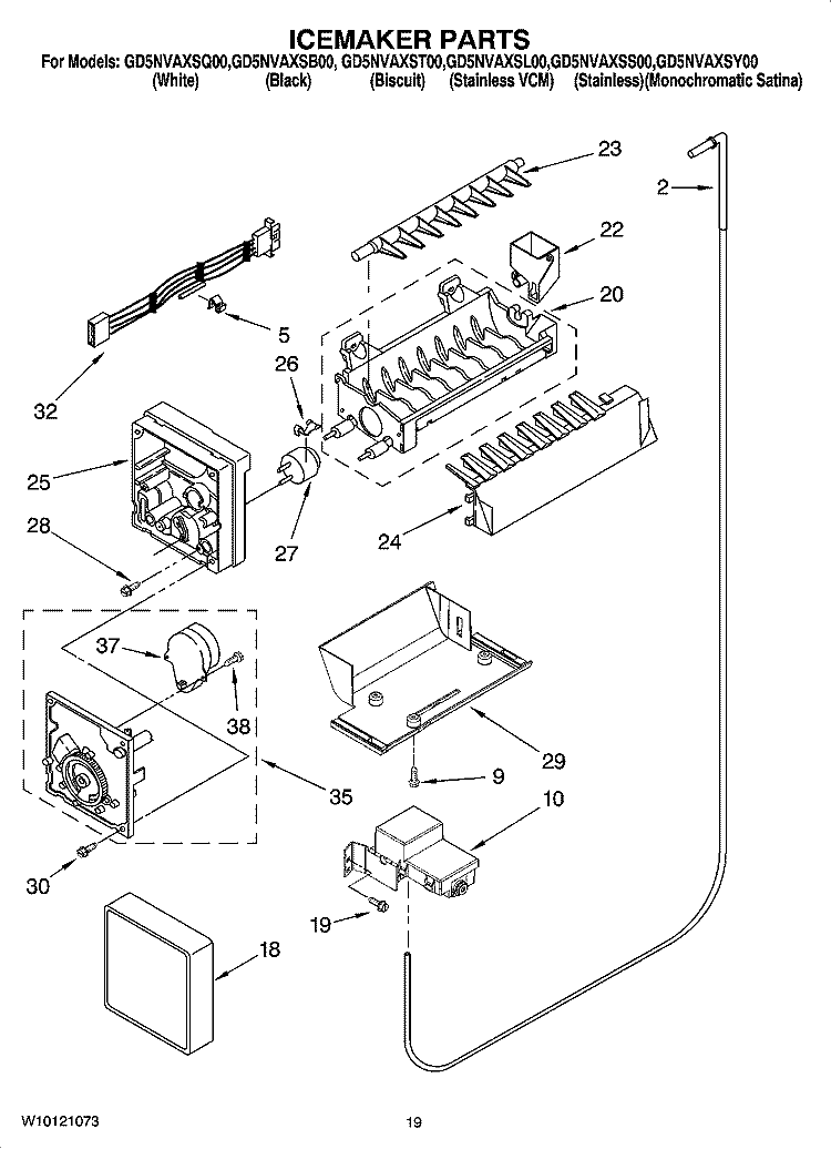 ICEMAKER PARTS, OPTIONAL PARTS (NOT INCLUDED) Diagram and Parts List for GD5NVAXSS00  Whirlpool Refrigerator