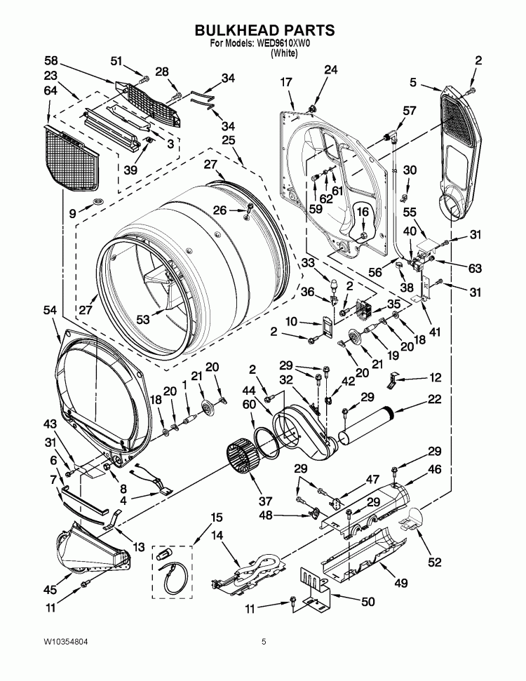 BULKHEAD PARTS Diagram and Parts List for WED9610XW0  Whirlpool Dryer