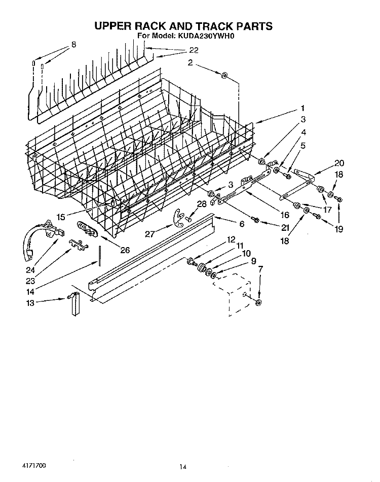 UPPER RACK AND TRACK Diagram and Parts List for KUDA230YAL0  KitchenAid Dishwasher