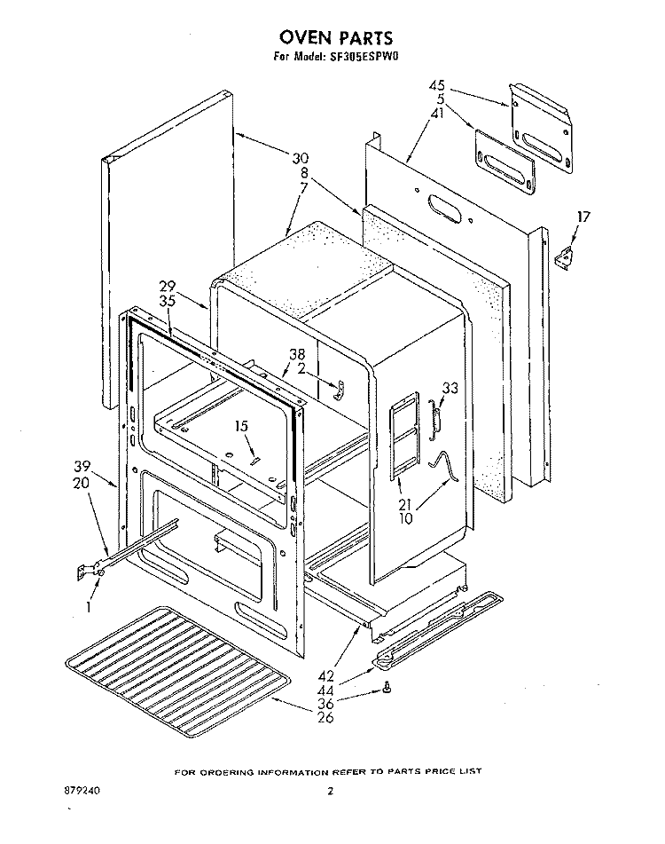 OVEN , LITERATURE Diagram and Parts List for SF305ESPW0  Whirlpool Range