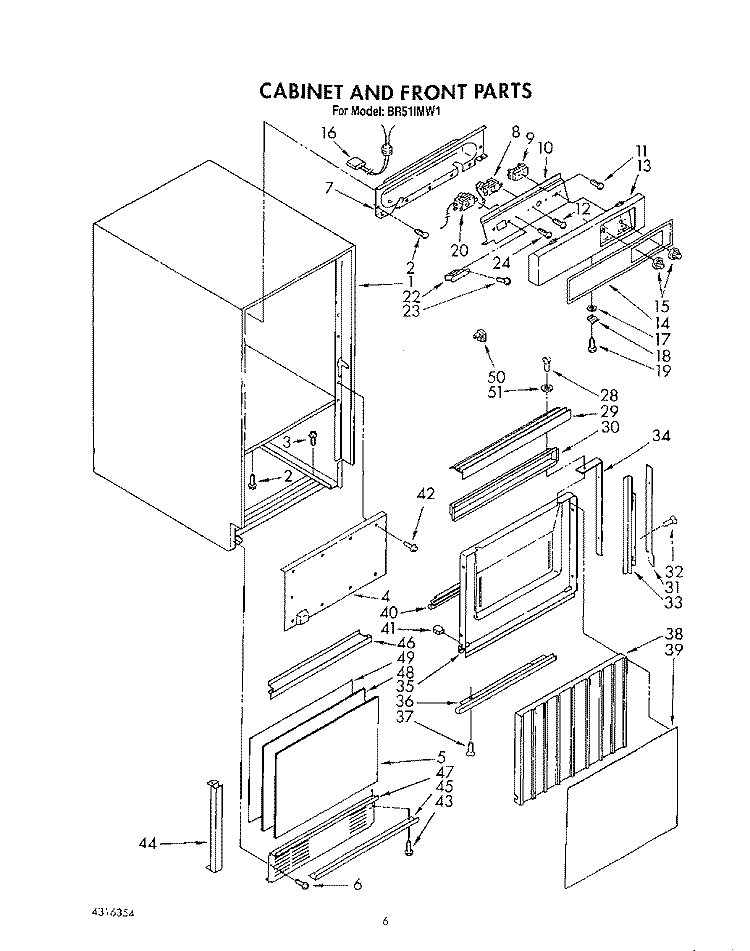 CABINET AND FRONT Diagram and Parts List for BR51IMW1  Whirlpool Ice Maker