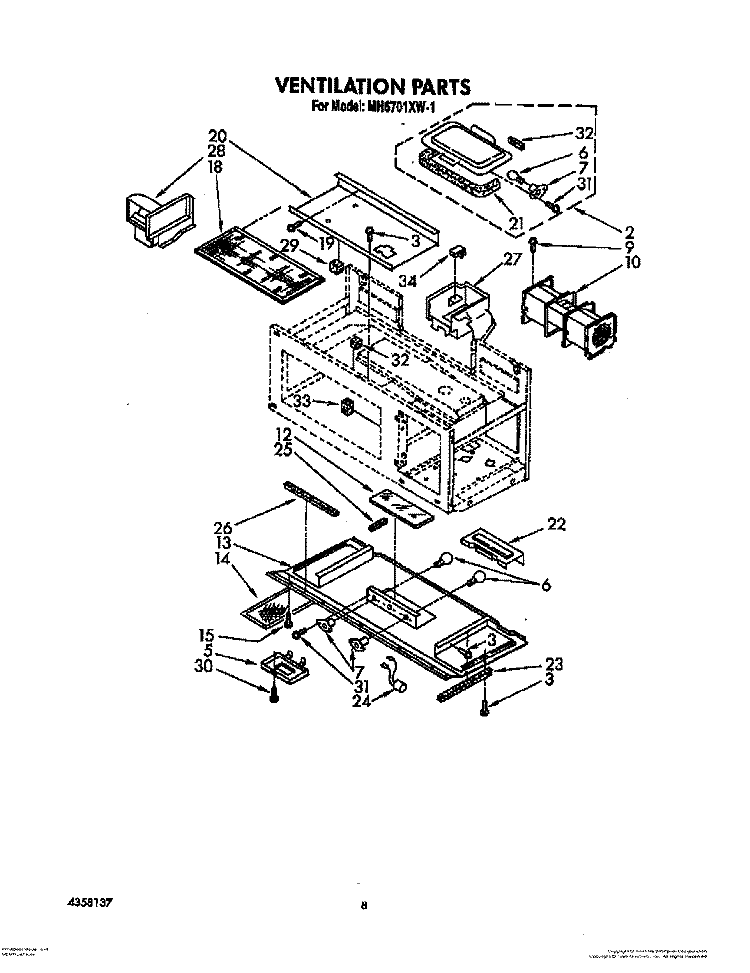 VENTILATION Diagram and Parts List for MH6701XW1  Whirlpool Microwave