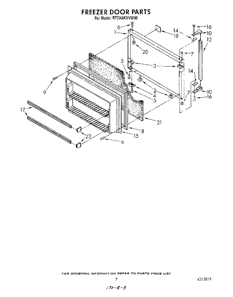FREEZER DOOR Diagram and Parts List for RT20AKXVW00  Roper Refrigerator