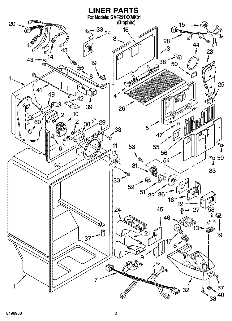 LINER PARTS Diagram and Parts List for GAFZ21XXMK01  Whirlpool Refrigerator