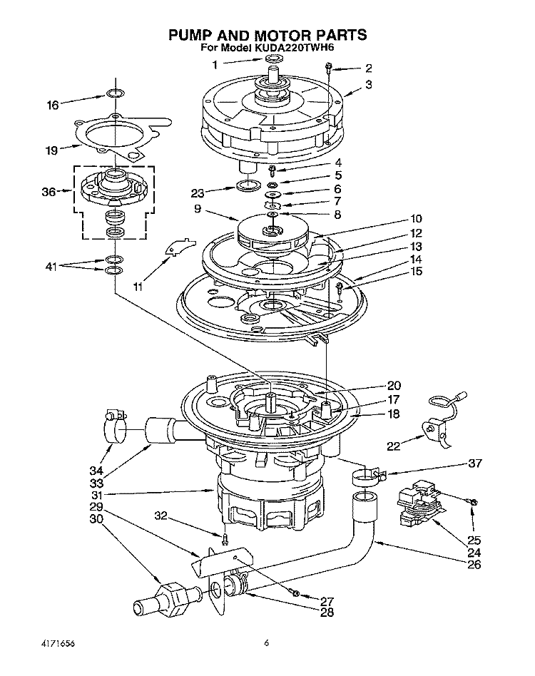 PUMP AND MOTOR Diagram and Parts List for KUDA220TWH6  KitchenAid Dishwasher