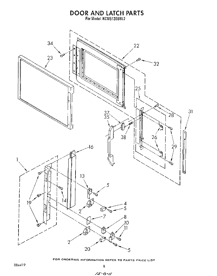 DOOR AND LATCH Diagram and Parts List for KCMS135SBL2  KitchenAid Microwave