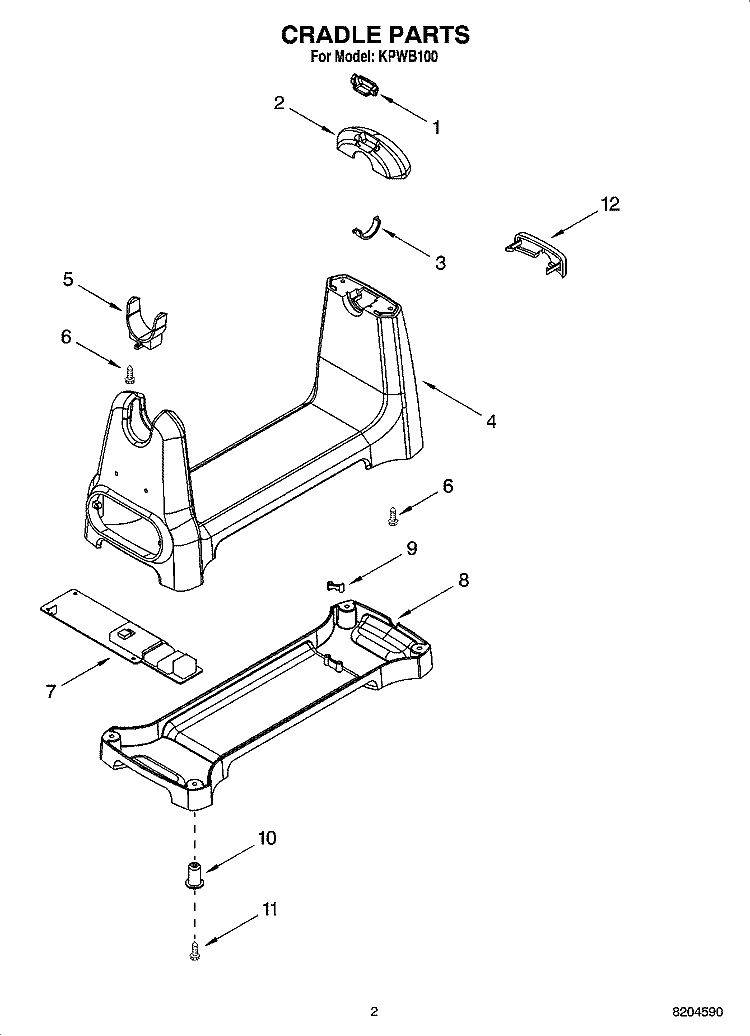 CRADLE PARTS Diagram and Parts List for KPWB100  KitchenAid Waffle Maker