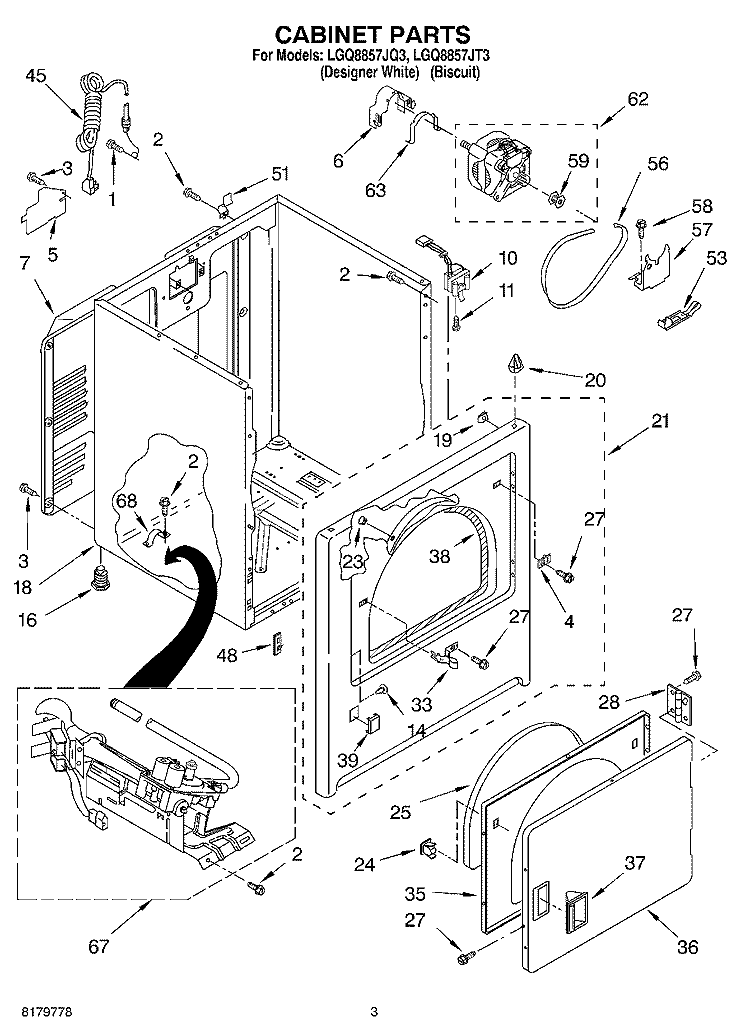 CABINET Diagram and Parts List for LGQ8857JQ3  Whirlpool Dryer
