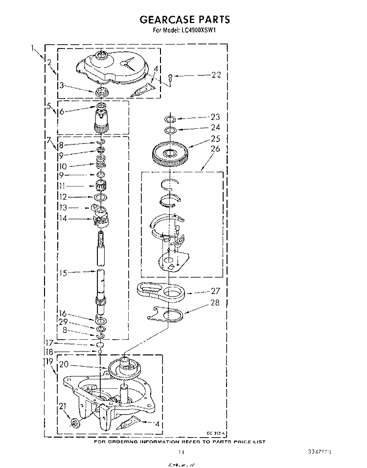 GEARCASE Diagram and Parts List for LC4900XSW1  Whirlpool Washer
