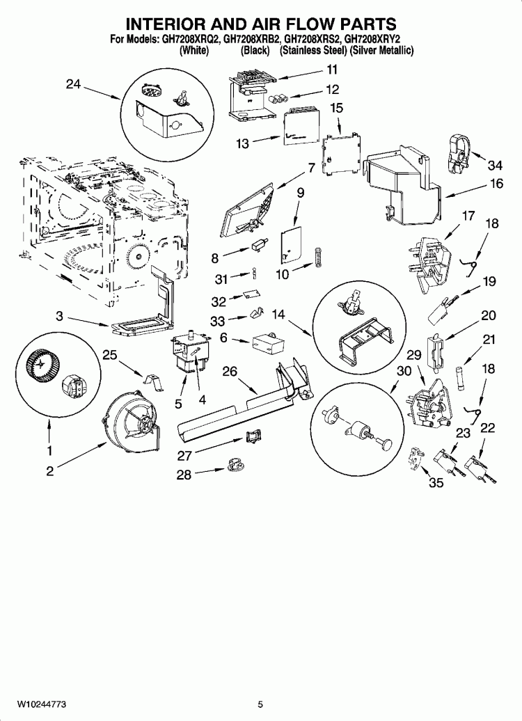 INTERIOR AND AIR FLOW PARTS Diagram and Parts List for GH7208XRQ2  Whirlpool Microwave