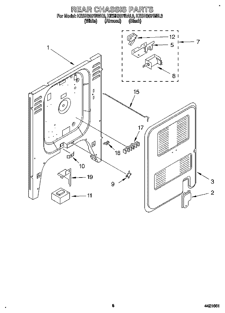 REAR CHASSIS, LIT/OPTIONAL Diagram and Parts List for KESH307BBL3  KitchenAid Range